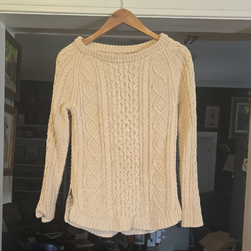L.L. Bean Cream Cable Knit Crew Neck Sweater